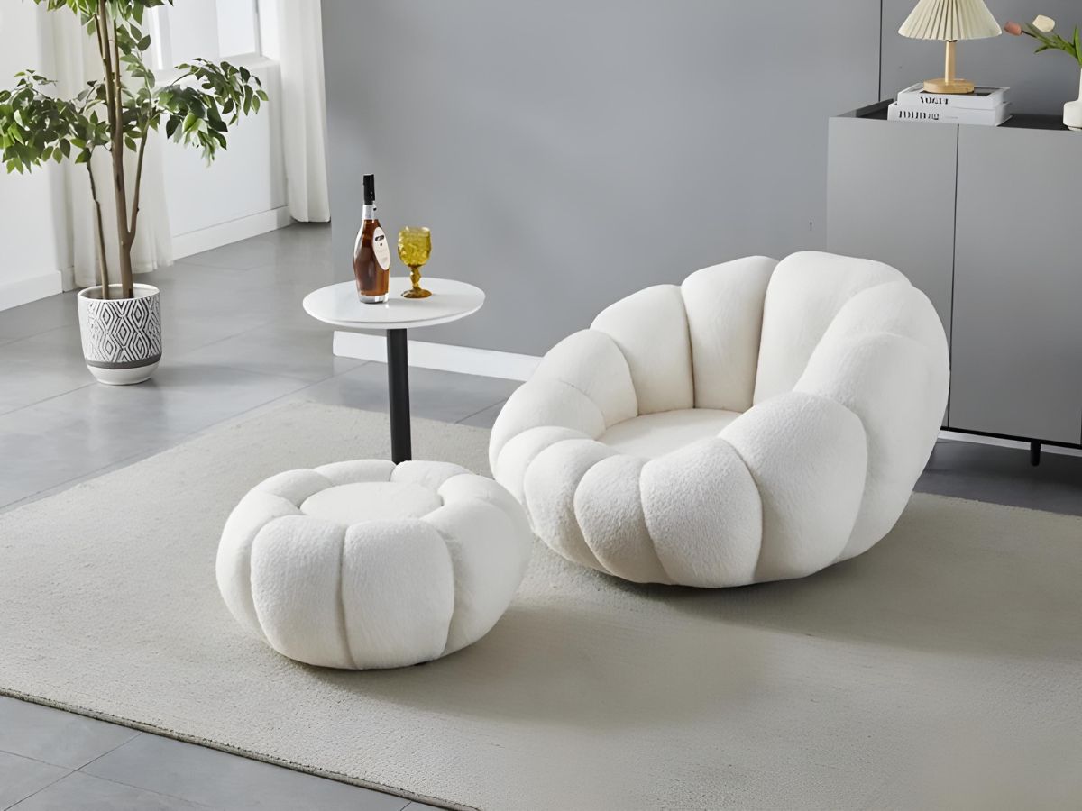 fauteuil nuage blanc bouclette tissu laine