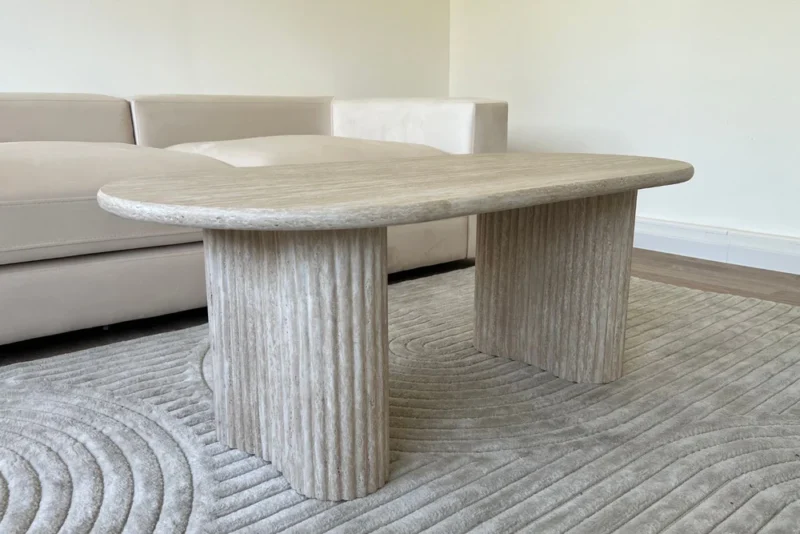 table basse effet ravertin ovale