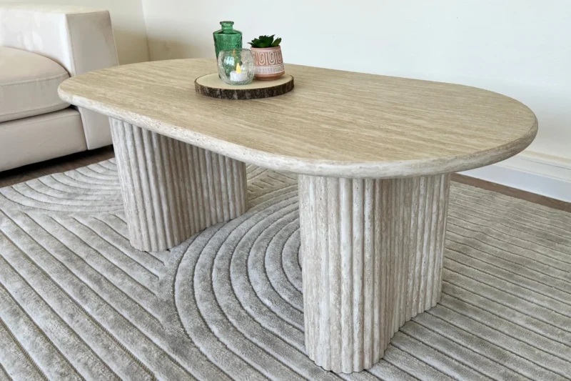 table basse effet travertin beige