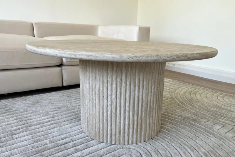 table basse ronde imitation travertin