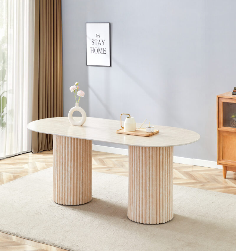 table a manger ceramique effet travertin fiorina