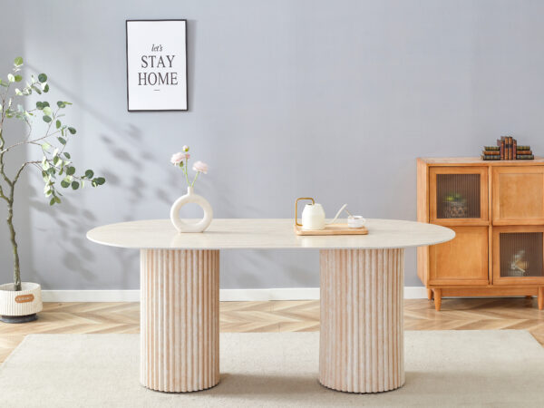 table a manger organique effet travertin