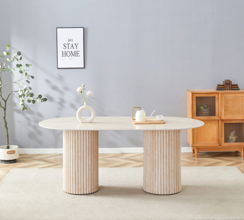 table a manger organique effet travertin